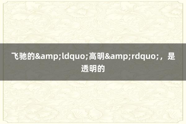 飞驰的&ldquo;高明&rdquo;，是透明的